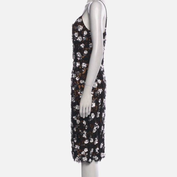 MICHAEL KORS COLLECTION Scattered Rose Embroidered Slip On Cocktail Dress Black - Picture 2 of 7